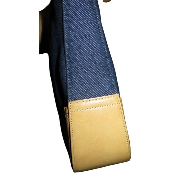 Coach Y2K Vintage Indigo Blue Denim & Tan Vachetta leather Demi Baguette Handbag - Picture 4 of 13